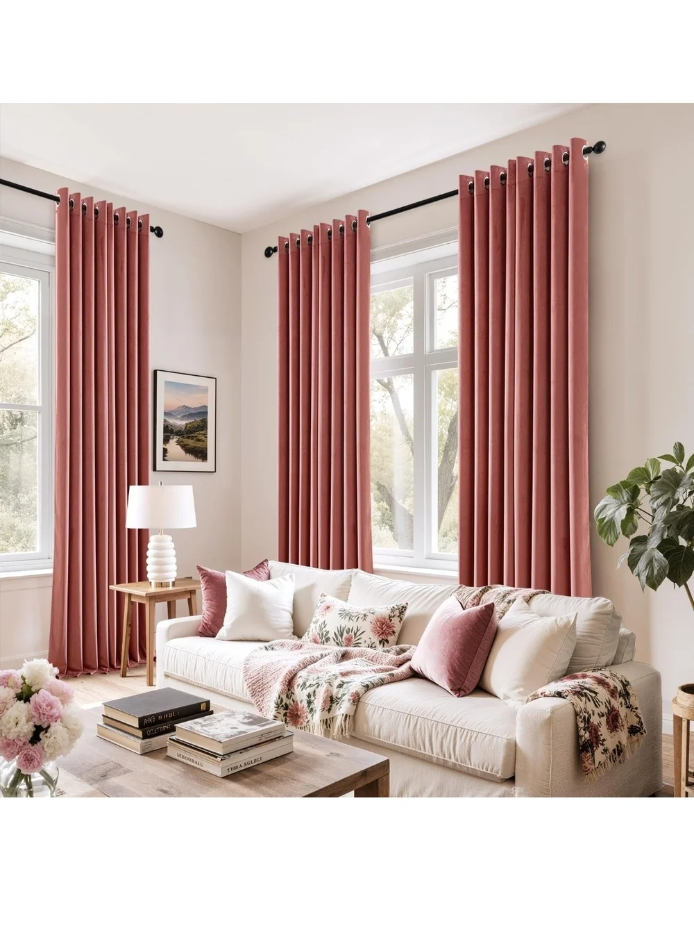 Rose Pink Velvet Grommet Curtain Panel - Home Accents